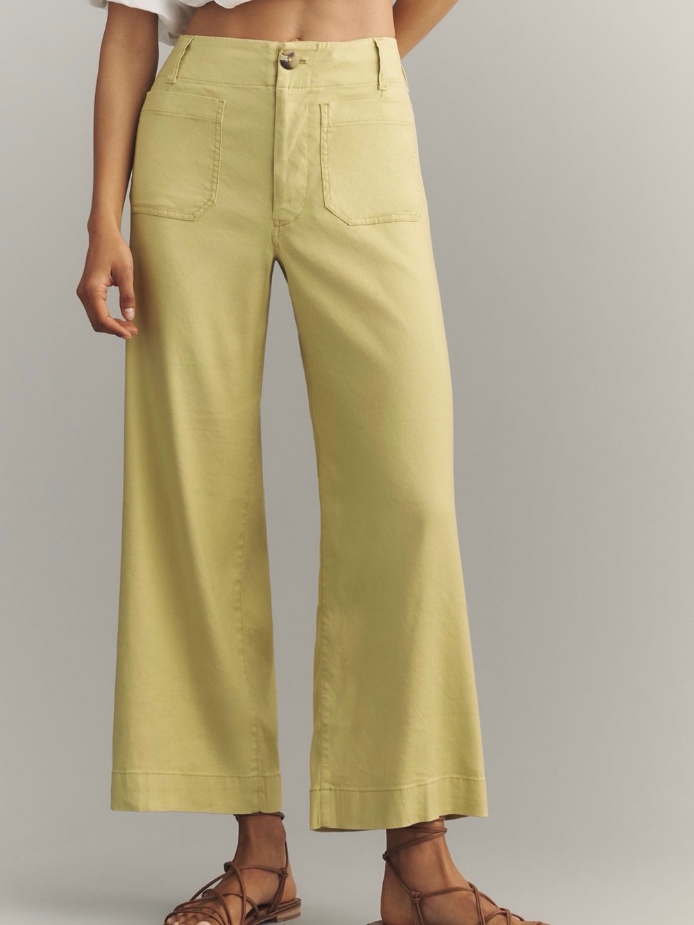 Anthropologie Maeve Collette Wide-Leg High-Rise Cropped Pants Yellow 29 - Picture 2 of 12